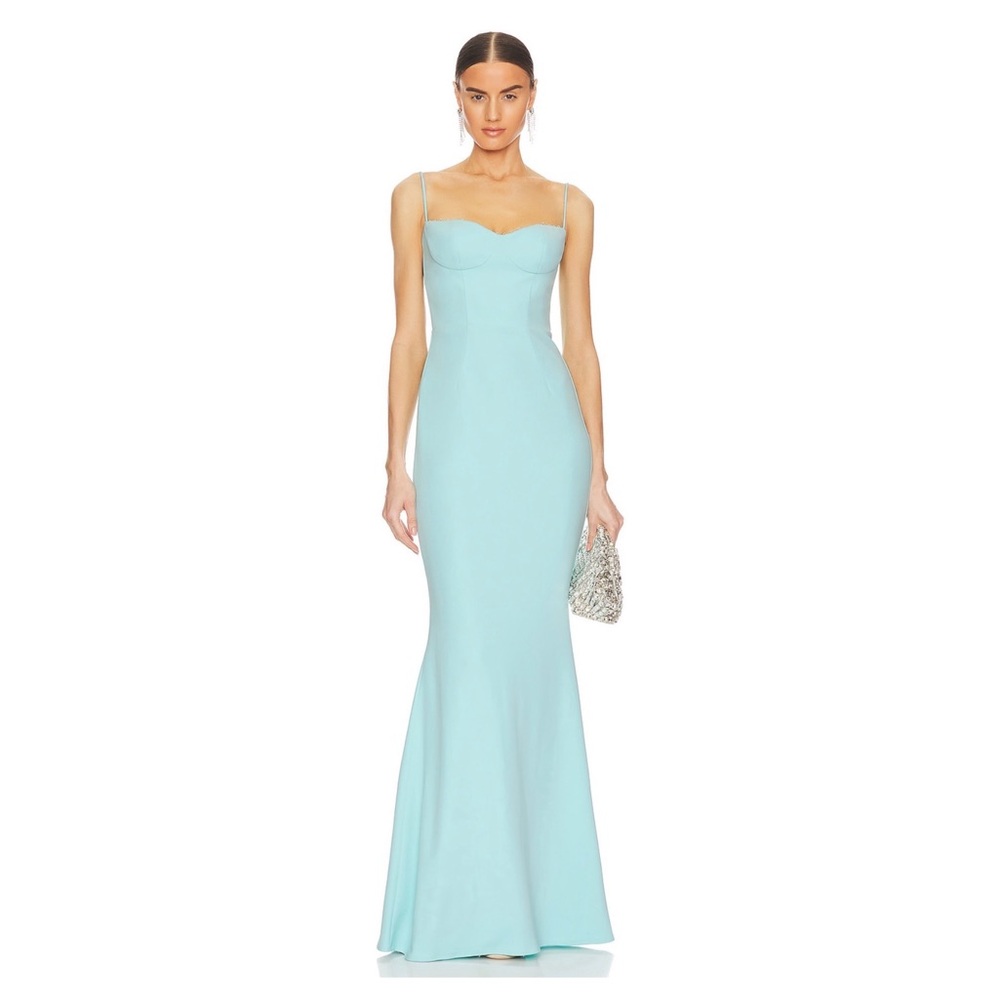 NWT Katie May Yasmin Sky Blue Trumpet Gown Maxi Dress Adjustable Strap